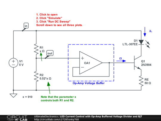 færge Ko Stuepige LED Current Control with Op-Amp Buffered Voltage Divider and BJT -  CircuitLab