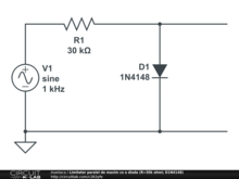 Limitator paralel de maxim cu o dioda (R=30k ohmi; D1N4148)