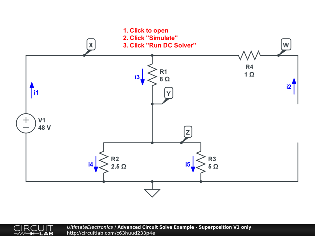 Advanced Circuit Solve Example - Superposition V1 only