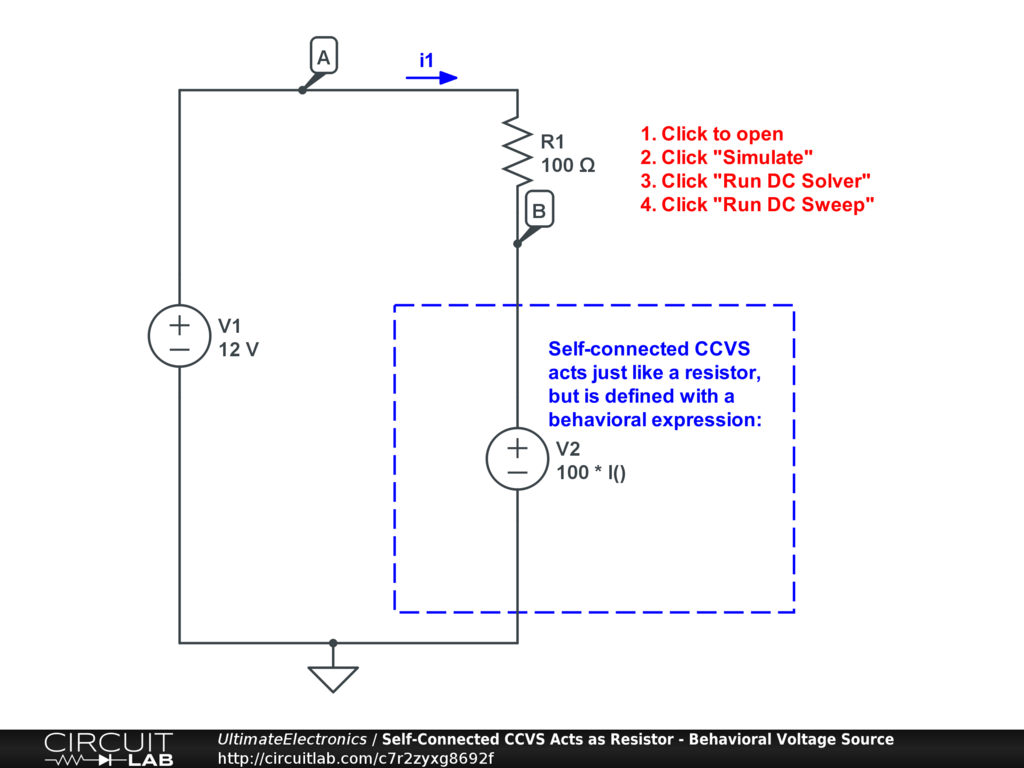 Self-Connected CCVS Acts as Resistor - Behavioral Voltage Source