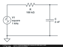 Circuit de integrare RC in tensiune (R=100k ohmi; C=2nF)
