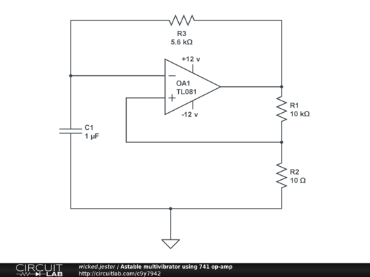 Astable multivibrator using 741 op-amp - CircuitLab