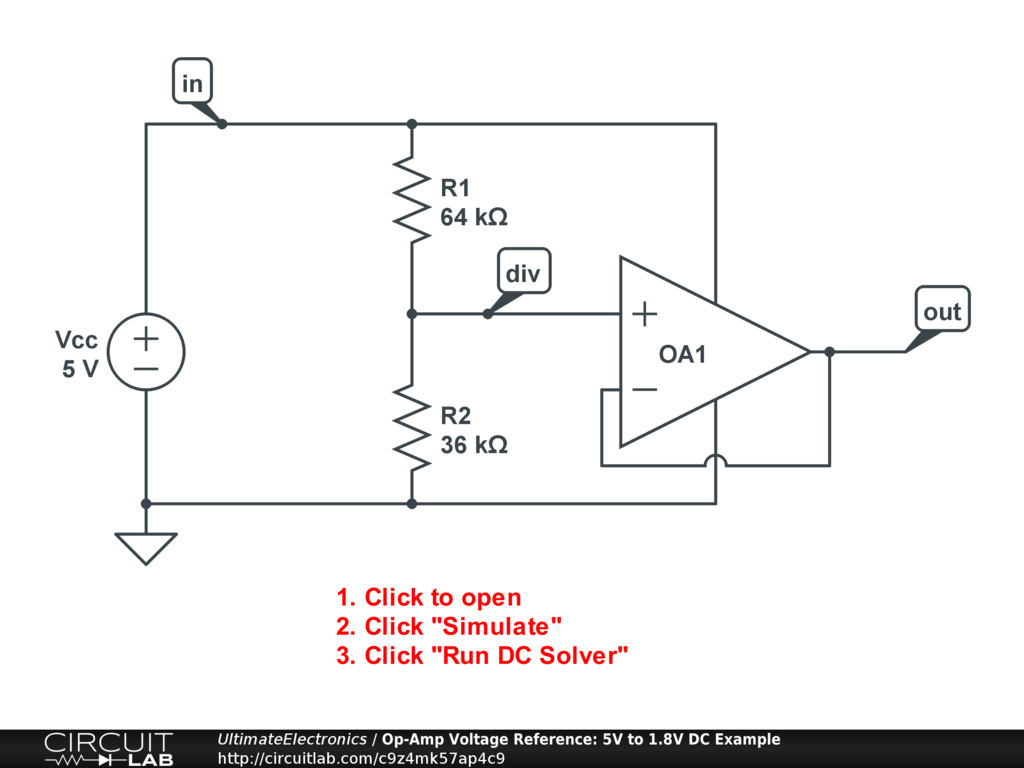 Op-Amp Voltage Reference: 5V to 1.8V DC Example