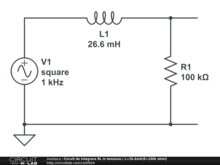 Circuit de integrare RL in tensiune ( L=26.6mH;R=100k ohmi)