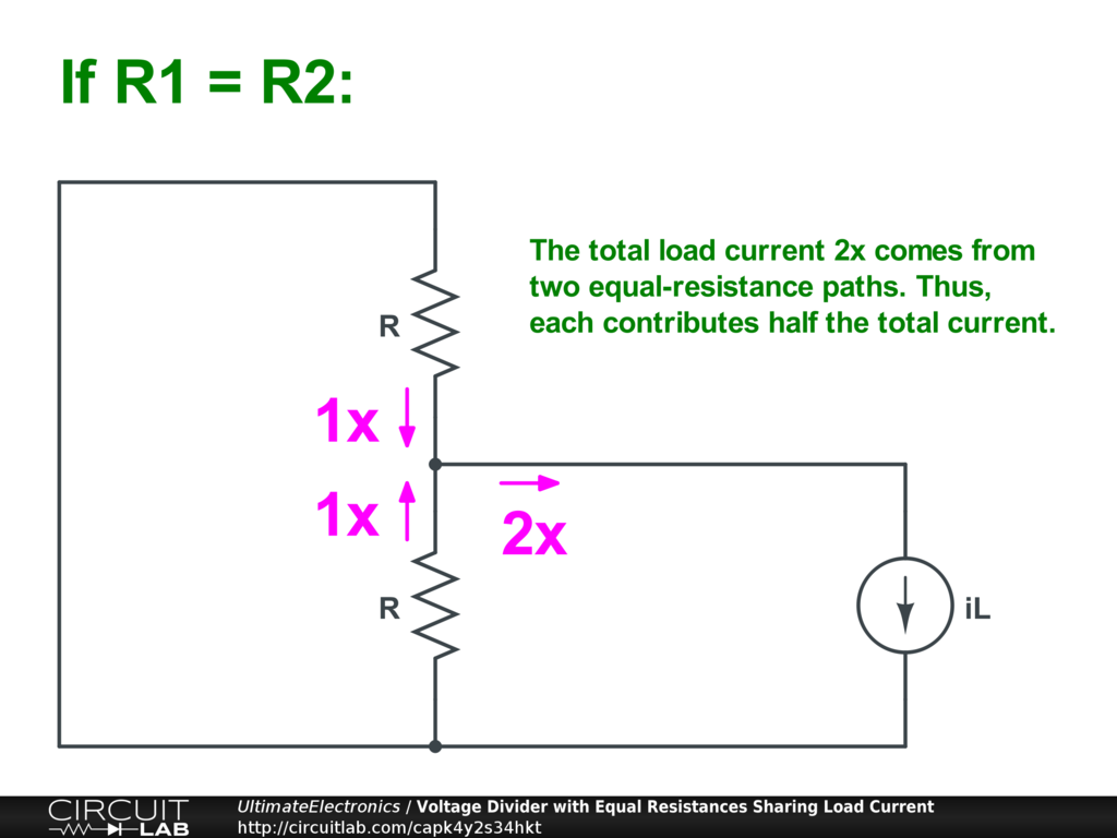 Voltage Divider with Equal Resistances Sharing Load Current