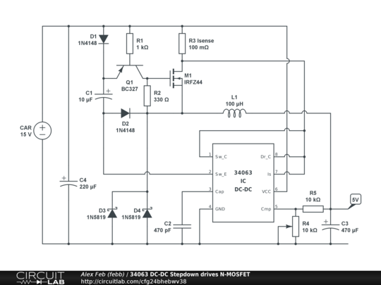 34063 DC-DC Step down drives N-MOSFET - CircuitLab
