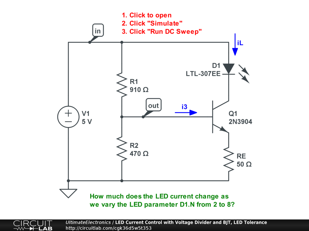LED Current Control with Voltage Divider and BJT, LED Tolerance