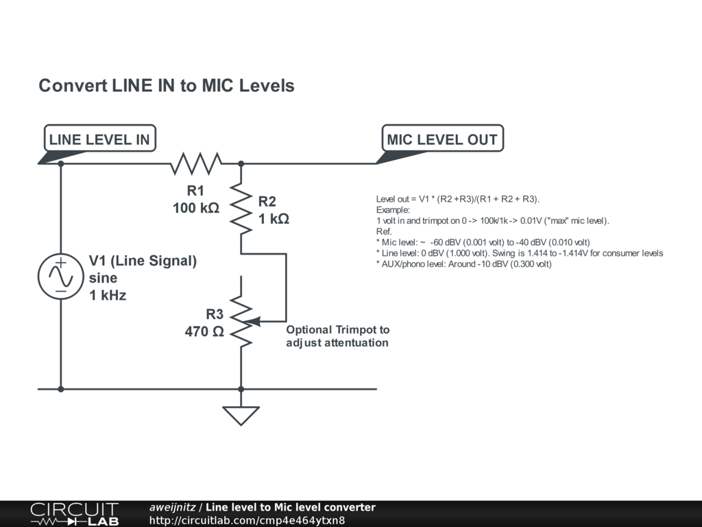 Line level to Mic level converter - CircuitLab