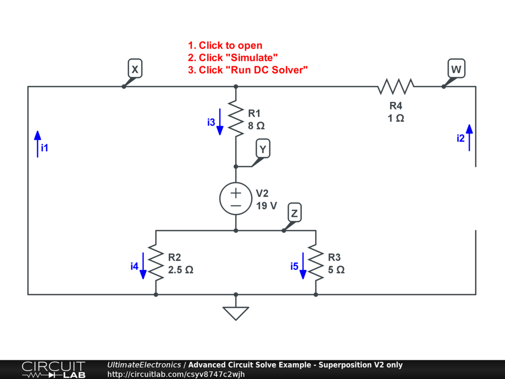 Advanced Circuit Solve Example - Superposition V2 only