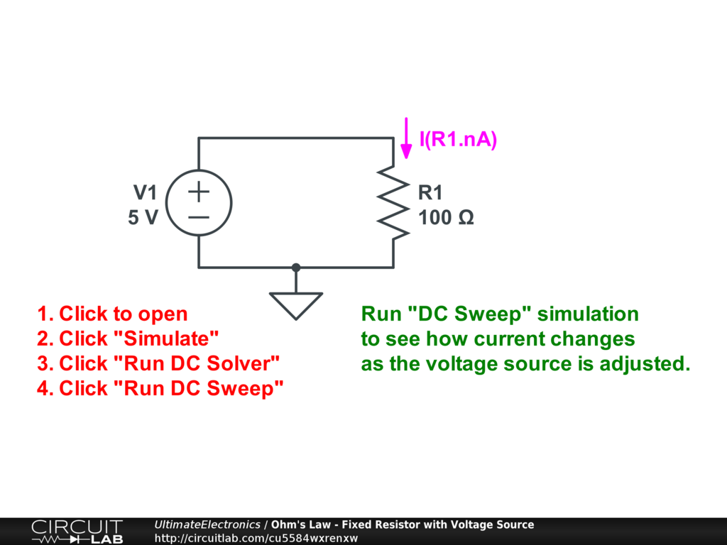 Ohm's Law - Fixed Resistor with Voltage Source