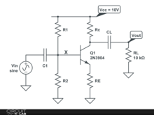 Common Emitter Degenerator Inverting Amplfier with Voltage Dividing Bias