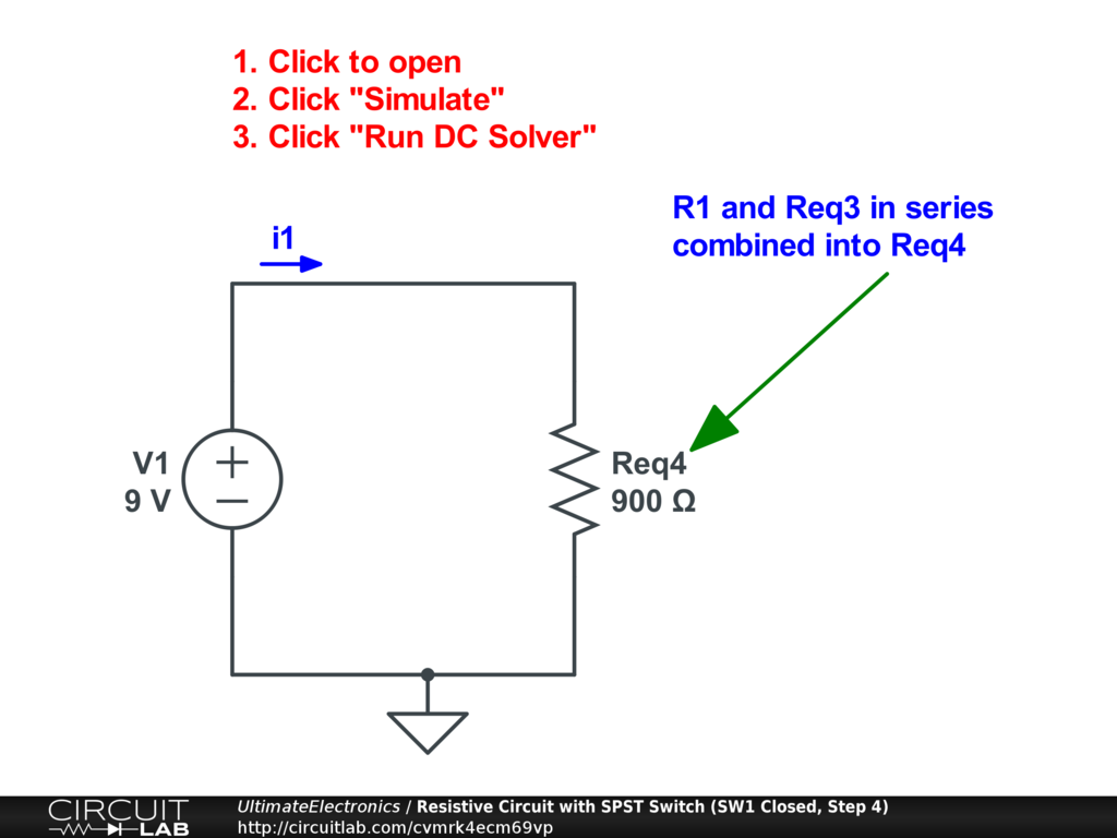 Resistive Circuit with SPST Switch (SW1 Closed, Step 4)