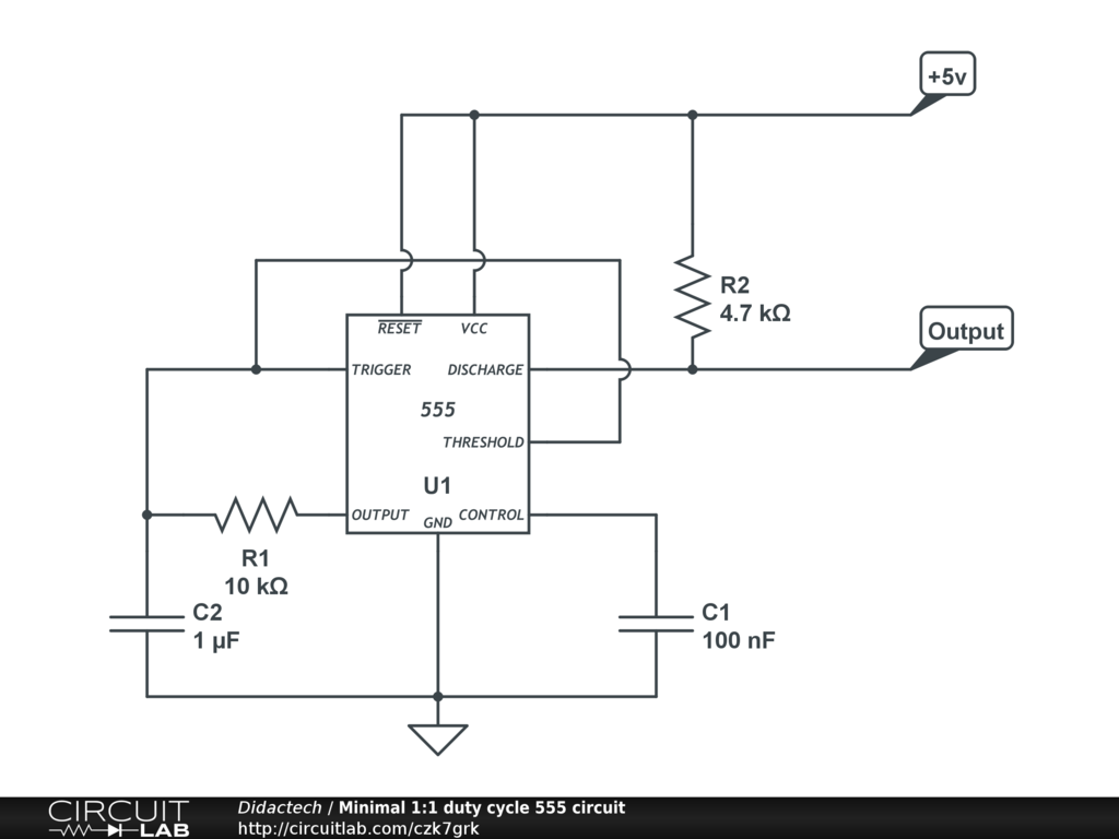 Minimal 1 1 Duty Cycle 555 Circuit Circuitlab